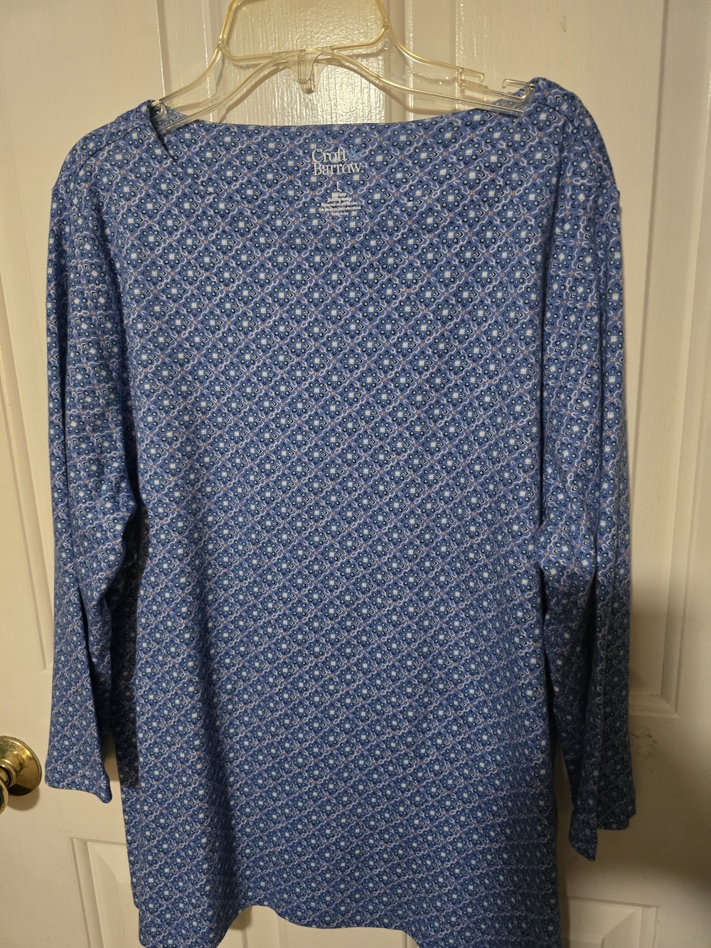 Croft & Barrow Blue Micro-Print Long Sleeve Shirt Size Large
